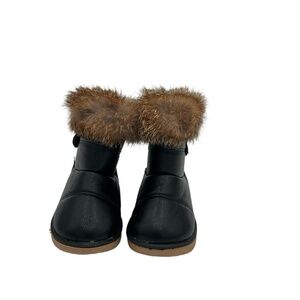 Toddler Winter Boots Kids Size EUR 22 Black Real Fur Faux Leather Warm Cozy Snow